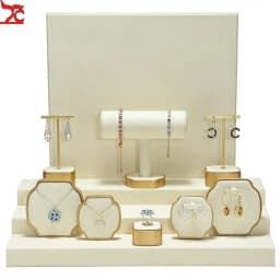 Beige Jewelry Display Stand Necklace Pendant Storage Props Earrings Rings Organizer Exhibitor Set Jewelry Display Rack