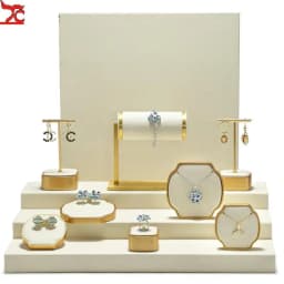 Beige Jewelry Display Stand Necklace Pendant Storage Props Earrings Rings Organizer Exhibitor Set Jewelry Display Rack