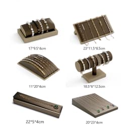 Brown PU Leather Bracelet Display Rack Jewelry Business Exhibition Prop Wrist Watch Bangle Organizer Stand Necklace Holder