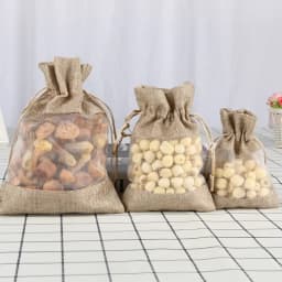 20pcs Christmas Window Jewelry Drawstring Pouch Burlap Gift Linen Bundle Pocket Jute Sack Candy Gift Storage Bags