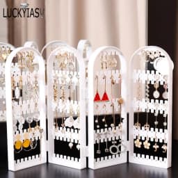 Jewelry Display Rack Necklaces Rings Plastic Folding Holder Large Capacity Bracelets Storage Hanger with Stud Earrings Holes