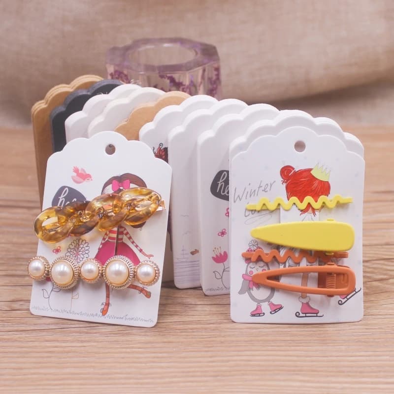 50pcs Square Shape White /Brown Hair Card Jewelry Package Hair Clip Card Black Blank Paper Hairclaw Ornaments Display Card
