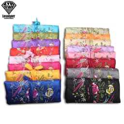 Embroidered Chinese Jewelry Roll Bag Travel Jewelry Organizer Storage Case Pouch for Necklaces Rings Bracelet Portable Practical