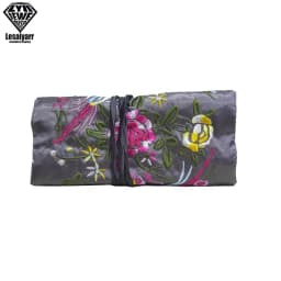 Embroidered Chinese Jewelry Roll Bag Travel Jewelry Organizer Storage Case Pouch for Necklaces Rings Bracelet Portable Practical