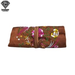 Embroidered Chinese Jewelry Roll Bag Travel Jewelry Organizer Storage Case Pouch for Necklaces Rings Bracelet Portable Practical