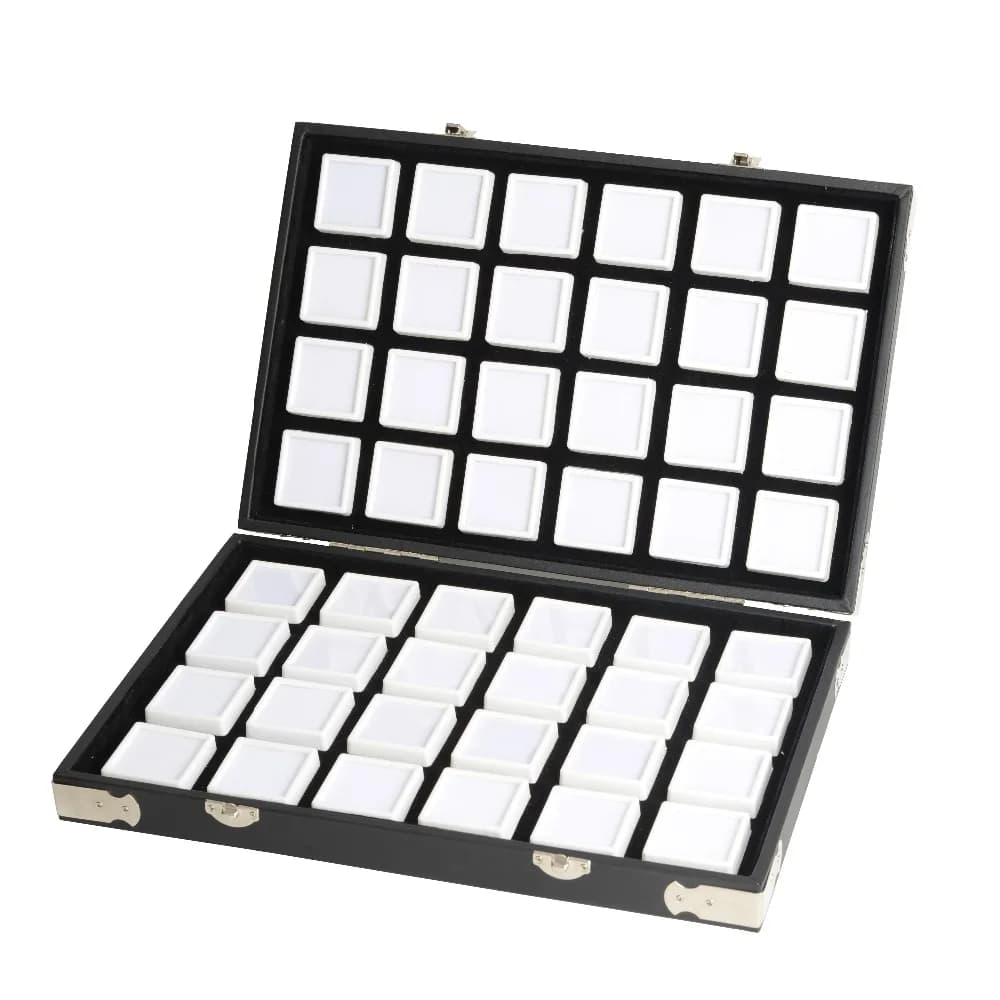 Portable Black Pu Leather Travel Gem Box Gemstone Storage Case Jewelry Tray Stone Holder Showcase 6 sizes inside porte bijoux