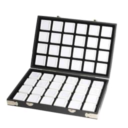 Portable Black Pu Leather Travel Gem Box Gemstone Storage Case Jewelry Tray Stone Holder Showcase 6 sizes inside porte bijoux