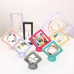 PE Film Colorful Jewelry Storage Box 3D Packaging Case Gemstone Free Stand Floating Frame Membrane Ring Earring Bracelet Display
