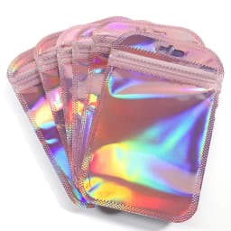 50pcs Thicken Resealable Ziplock OPP Bags Laser Iridescent Bag Clear Storage Bag White Bag with Hang Hole for DIY Jewelry Making
