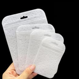 50pcs Thicken Resealable Ziplock OPP Bags Laser Iridescent Bag Clear Storage Bag White Bag with Hang Hole for DIY Jewelry Making