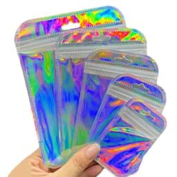 50pcs Thicken Resealable Ziplock OPP Bags Laser Iridescent Bag Clear Storage Bag White Bag with Hang Hole for DIY Jewelry Making