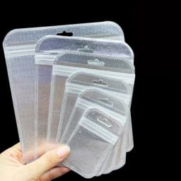 50pcs Thicken Resealable Ziplock OPP Bags Laser Iridescent Bag Clear Storage Bag White Bag with Hang Hole for DIY Jewelry Making