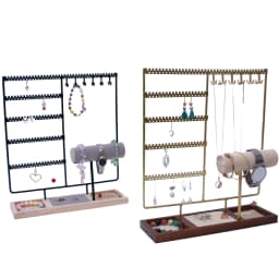 Jewelry Display Rack Earrings Ring Necklace Watch Jewelry Shelf Organizer Bracelet Stand Holder Hooks Storage with Jewelry Tray