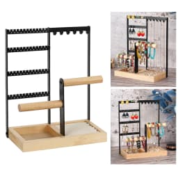 Jewelry Display Rack Earrings Ring Necklace Watch Jewelry Shelf Organizer Bracelet Stand Holder Hooks Storage with Jewelry Tray