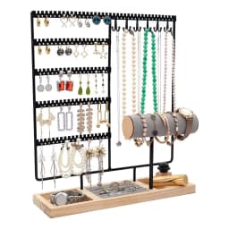 Jewelry Display Rack Earrings Ring Necklace Watch Jewelry Shelf Organizer Bracelet Stand Holder Hooks Storage with Jewelry Tray