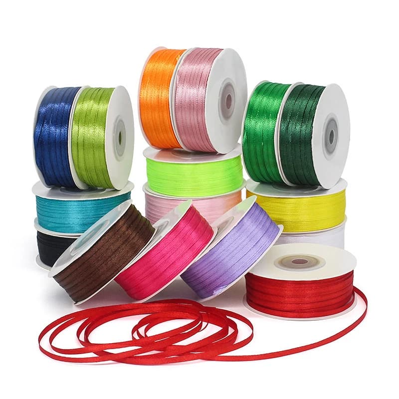 50 Yard Wide 0.3cm 3MM Thin Fine Ribbon Satin for Gift Packing Wraping DIY Handmade Bow Rope Material Jewelry Making Findings