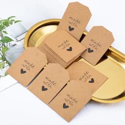 50pcs 4.2x5.5cm Hanging Lables Made with Love Kraft Paper Tag 10 meters Jute String for Handmade Wedding Party Favors Gift Label