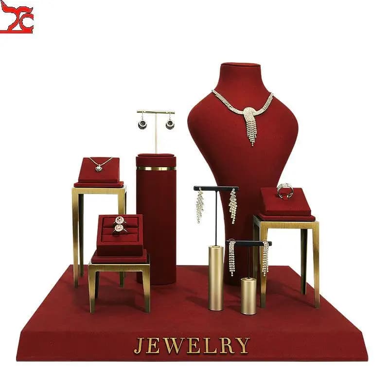 Jewelry Display Frame Necklace Display Window Portrait Wine Red High-Grade Metal Ring Earring Jewelry Display Frame