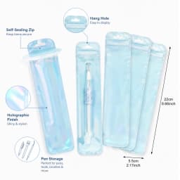 50pcs Holographic Packaging Bags Colorful Resealable Plastic Bags with Hang Hole for DIY Beaded Pens Jewelry and Small Craft