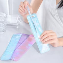50pcs Holographic Packaging Bags Colorful Resealable Plastic Bags with Hang Hole for DIY Beaded Pens Jewelry and Small Craft