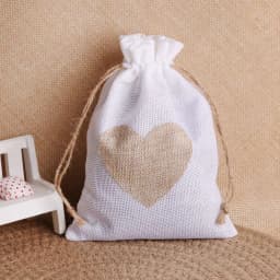 5pcs 8x10 10x14 13x18cm Heart Shape Print Linen Drawstring bags Small Jewelry Pouches Wedding Cotton Burlap Packaging Gift Bag
