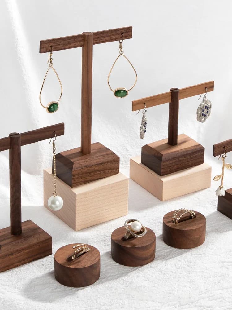 Wooden Earring Jewelry Holder Walnut Earring Organizer Hanging Stand Ring Display Stand Box Case Rack Jewellery Hanger Props