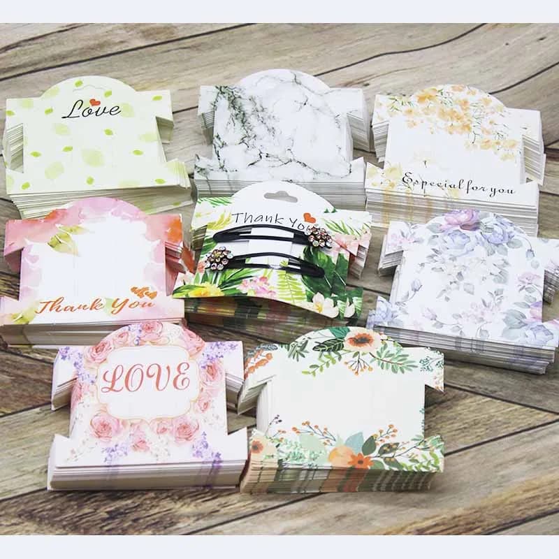 50Pcs Multi-Style Paper Hairpin Card 9*10cm Vintage Jewelry Display Cards DIY THANK YOU Hair Ornaments Clip Package Card