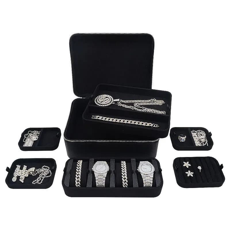 Leather Jewelry Storage Box Large Capacity Ring Necklace Storage Box Portable Earring Organizer Container Women's Bracelet Case