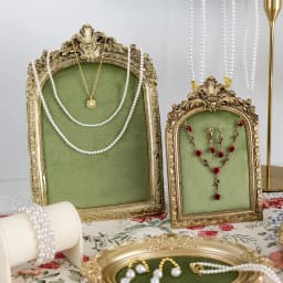 Vintage Velvet Jewelry Display Tray Set Green Cloth Necklace Bracelet Earring Stand Holder for Retro Gold