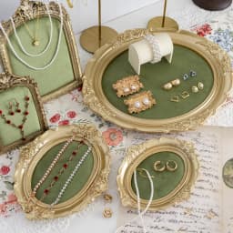 Vintage Velvet Jewelry Display Tray Set Green Cloth Necklace Bracelet Earring Stand Holder for Retro Gold