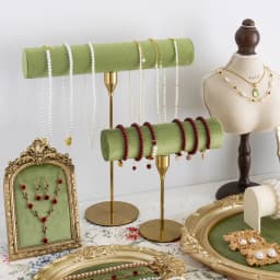 Vintage Velvet Jewelry Display Tray Set Green Cloth Necklace Bracelet Earring Stand Holder for Retro Gold