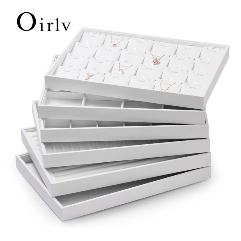 Oirlv Jewelry Tray Leather Necklace Display Bracelet Ring Watch Drawer Organizer Showcase Jewelry Display Tray Stackable Storage
