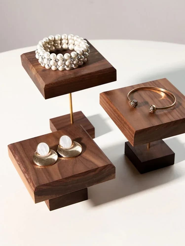 Solid Wood Walnut Jewelry Display Stand Mini Desktop Riser Bracelet Watch Display Plate Cosmetics Rack Holder Doll Organizer