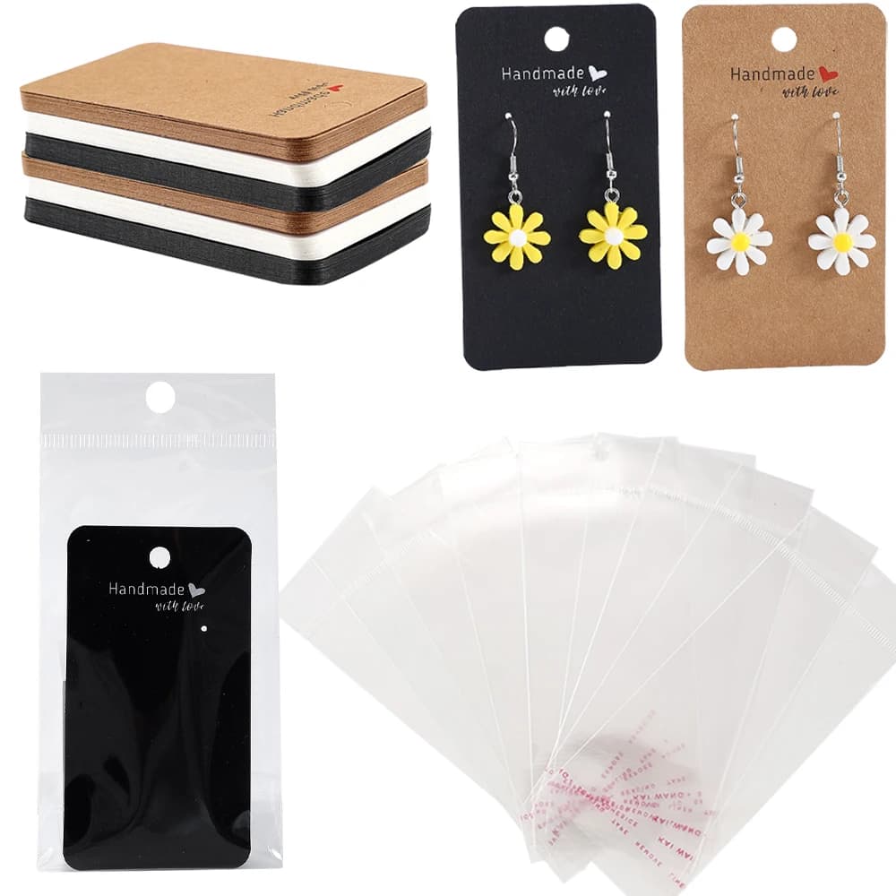100pcs Earring Card Holder With Self-Sealing Bag Set Including 50 Cards and 50 Clear OPP Storage Bags For Jewelry Display