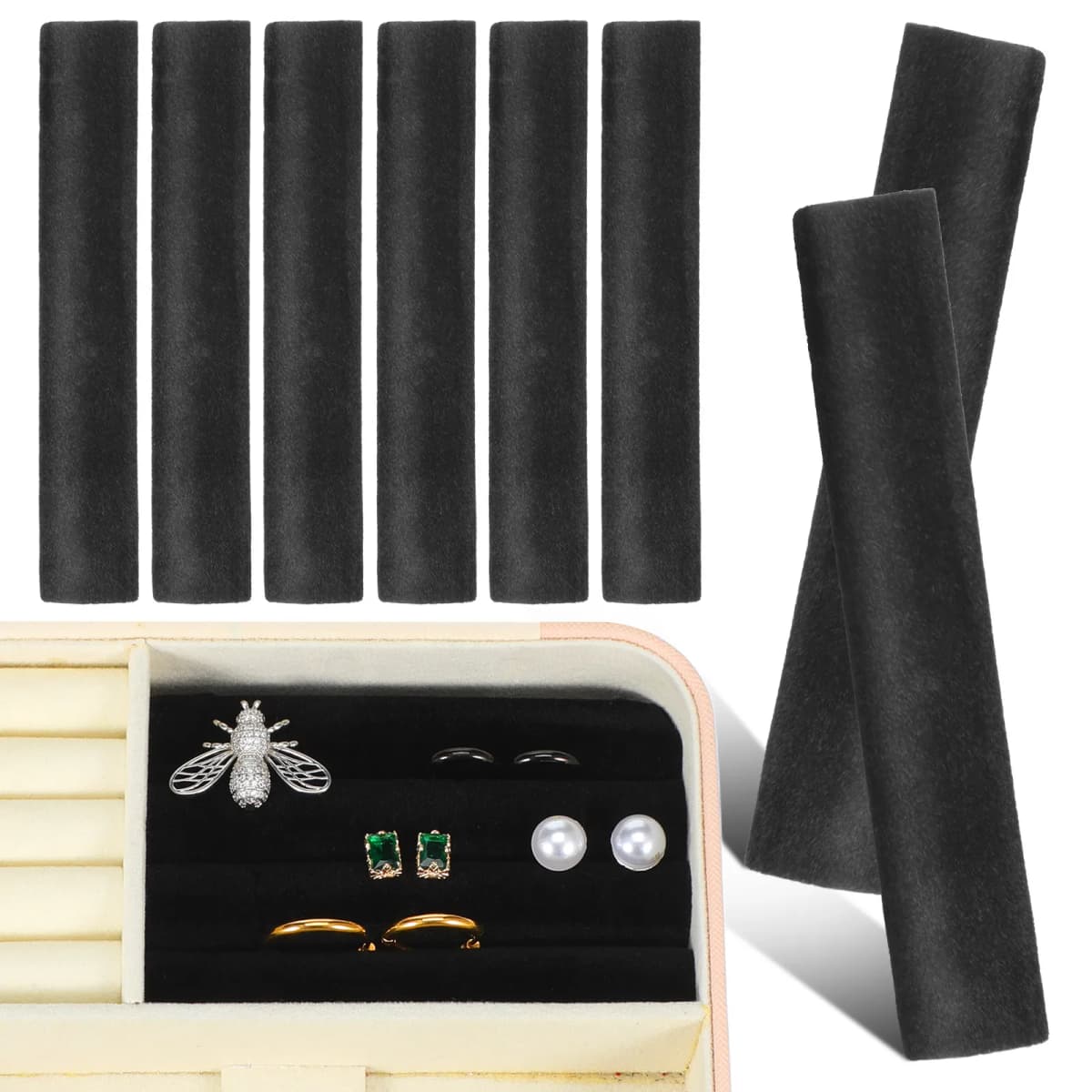 8pcs Jewelry Box Partition Strip Sponge Strips Inserts Divider Spacer Lining Flexible Separator Necklace Ring Earring Organizer