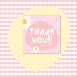 50pcs 6x6cm Pink Cartoon Square Thank You Card For Small Businesses Gift Box Greeting Decoration Packaging Wholesale Supplies