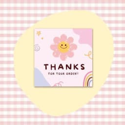 50pcs 6x6cm Pink Cartoon Square Thank You Card For Small Businesses Gift Box Greeting Decoration Packaging Wholesale Supplies