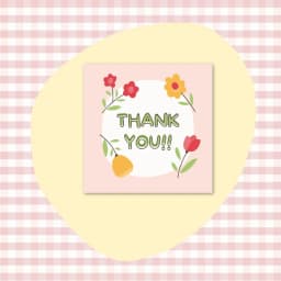 50pcs 6x6cm Pink Cartoon Square Thank You Card For Small Businesses Gift Box Greeting Decoration Packaging Wholesale Supplies