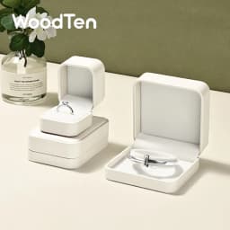WoodTen Beige Jewelry Box Leather Ring Jewelry Organizer Box Earring Necklace Bracelet Box For Proposal Wedding Customizable