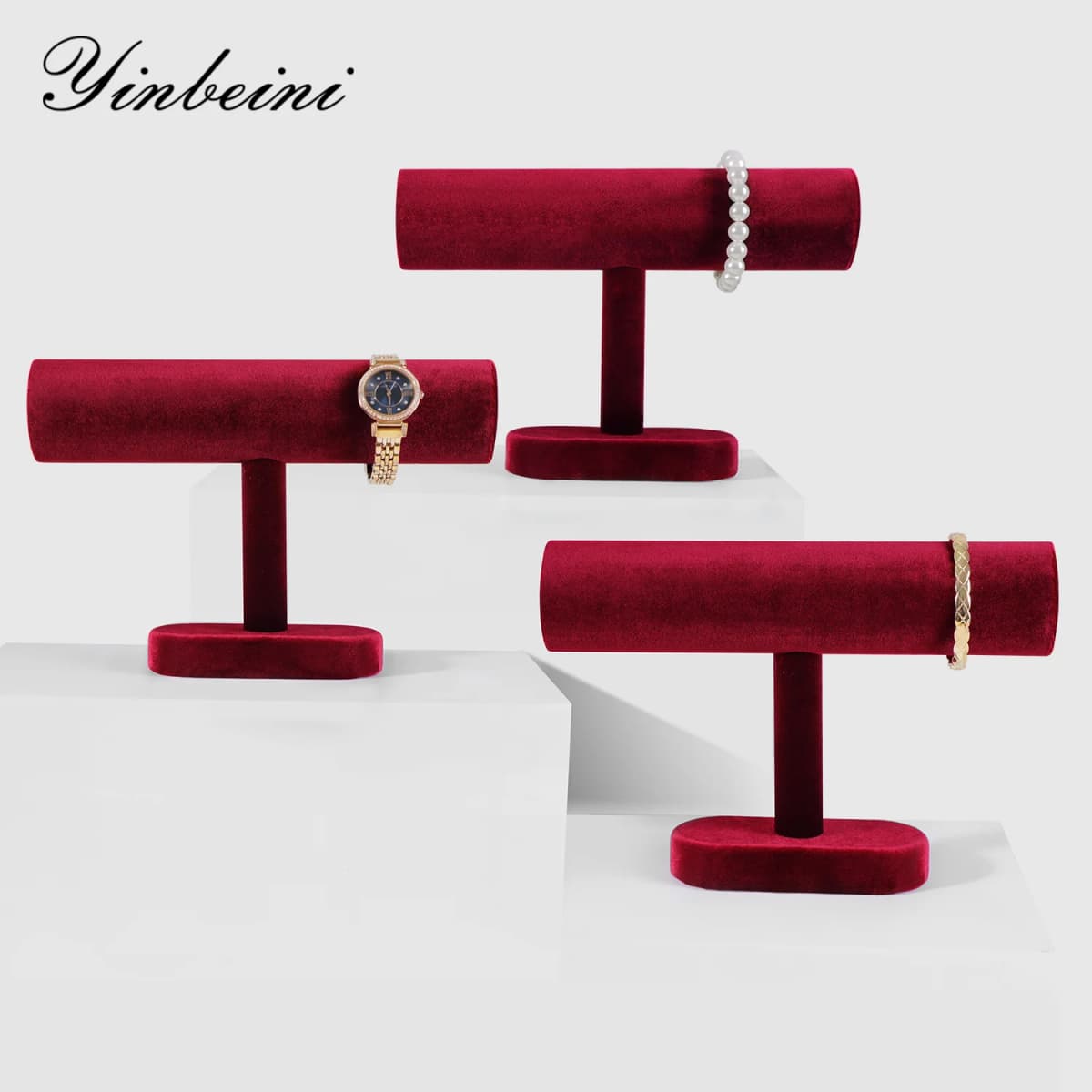 Yinbeini Velvet Bangle Bracelet Watch Display Stand T-shape Jewelry Display Stand Shop Window Showcase Props TB001