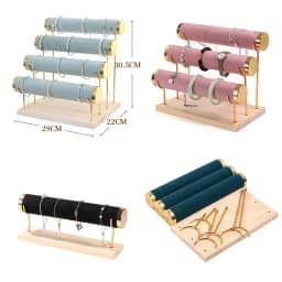 Detachable Jewelry Organizer with Wood Base Bracelet Watch Display Rack Business Exhibition Jewelry Bangle Stand 1/2/3/4 Layers