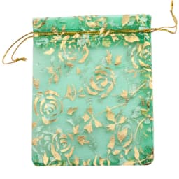 50pcs/lot Organza Drawstring Bag Colorful Hot Gold Color Rose Print Gifts Pouches Wedding Christmas Party Candy Jewelry Packing