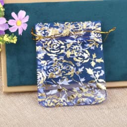 50pcs/lot Organza Drawstring Bag Colorful Hot Gold Color Rose Print Gifts Pouches Wedding Christmas Party Candy Jewelry Packing