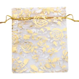 50pcs/lot Organza Drawstring Bag Colorful Hot Gold Color Rose Print Gifts Pouches Wedding Christmas Party Candy Jewelry Packing