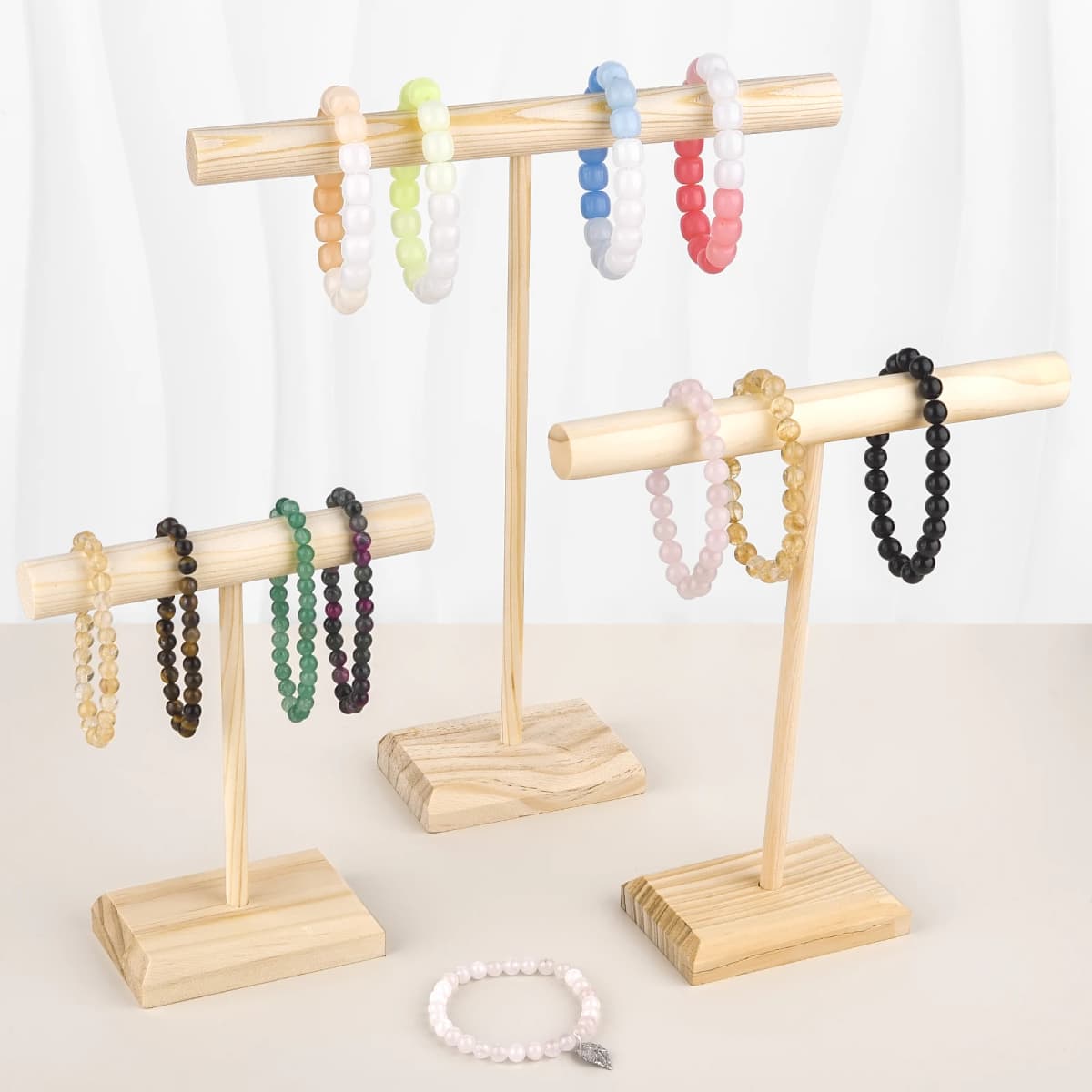 Solid Wood Jewelry Props Display Stand Bracelets Earrings Necklaces Jewelry Storage Rack With Wooden Base Hanging Holder