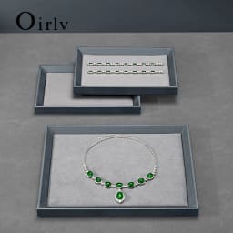 Oirlv Premium PU Leather Flat Jewelry Tray Jewelry Display Organizer Catchall Valet Tray for Nightstand Or Dresser