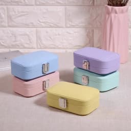New In Macaron Jewelry Box for Travel Portable Ring Earrings Necklace Organizer Double Layer PU Leather Snap Button Display Case