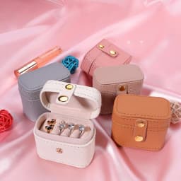 New In Macaron Jewelry Box for Travel Portable Ring Earrings Necklace Organizer Double Layer PU Leather Snap Button Display Case