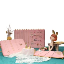 Pink Velvet Jewelry Display Board Necklace Earring Hanging Shelf Ring Jewelry Holder Tray Gold Metal Frame