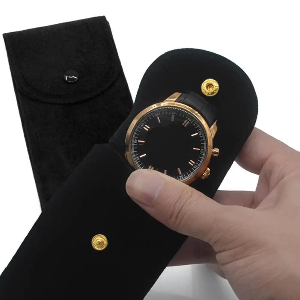 Anti-wear Watch Bag Anti-scratch Shock-proof Press Button Short Velvet Snap Design Portable Jewelry Packing Pouch Daily Use